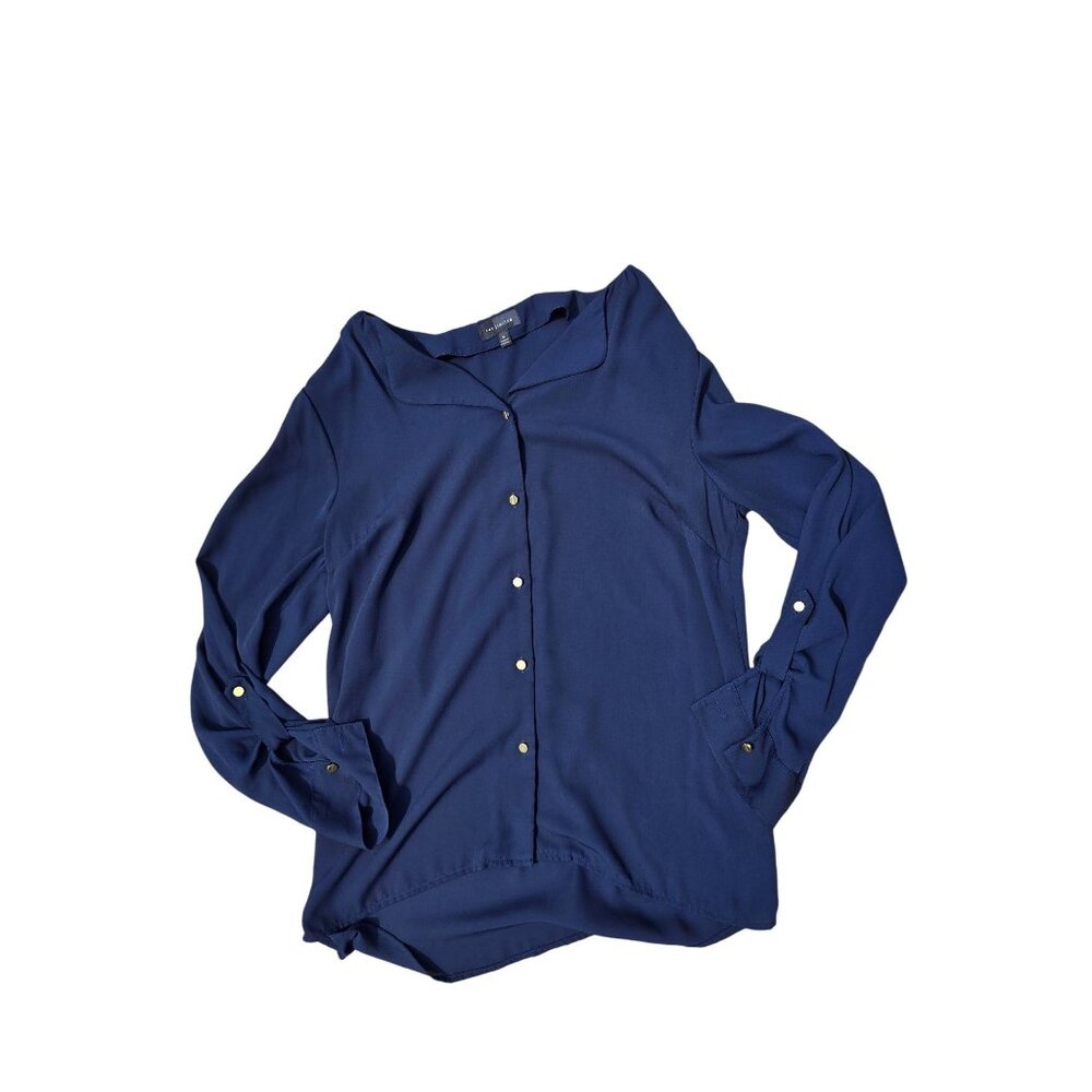 The Limited Womens Button-Down Blouse Navy Blue Size M Lightweight Polyester